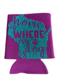 High-quality, brightly colored can koozies with cute dog designs made with sparkly vinyl.