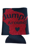 High-quality, brightly colored can koozies with cute Wisconsin sports themed designs made with sparkly vinyl.