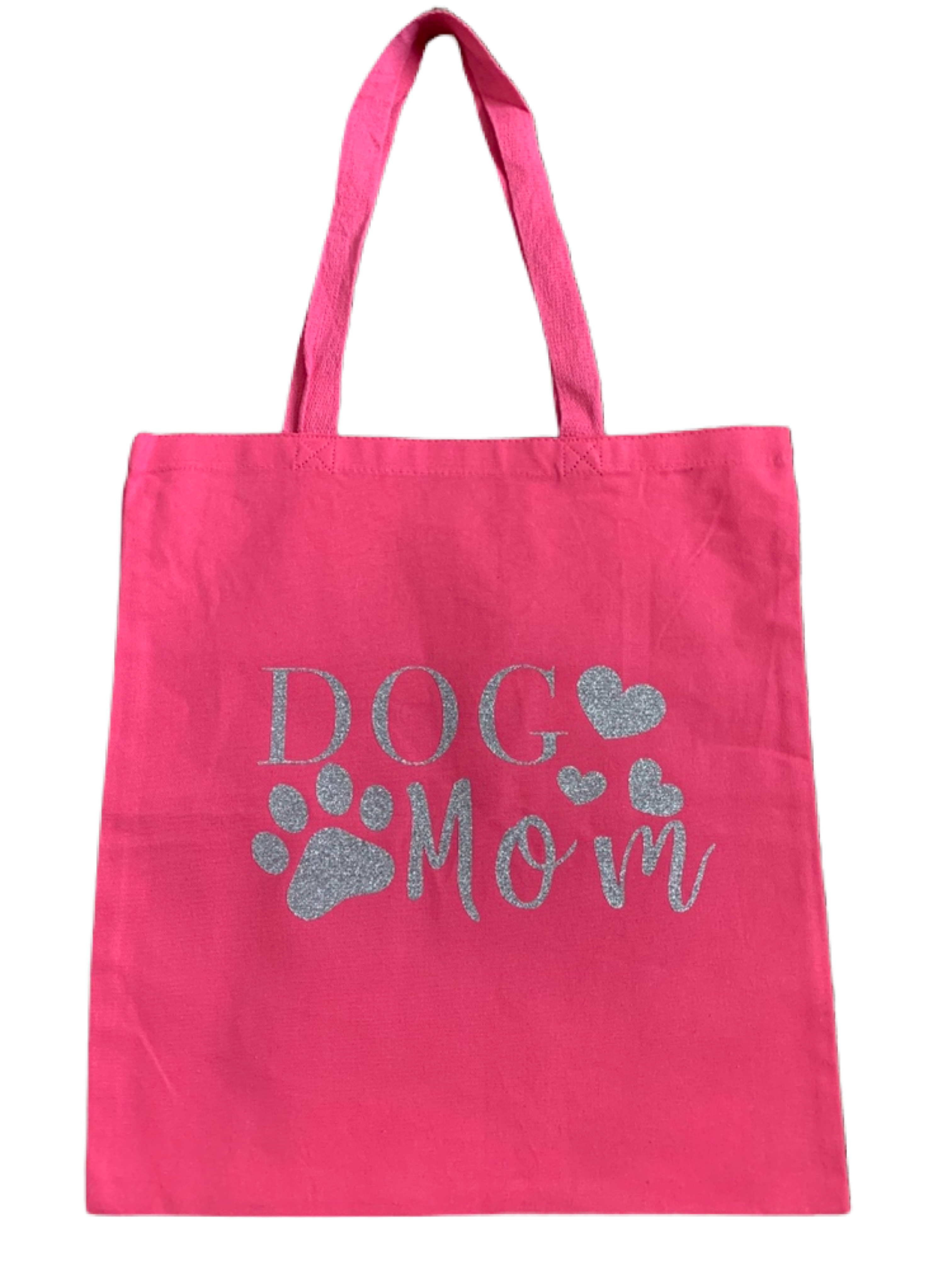 High-quality, brightly colored canvas tote bags with cute dog designs made with sparkly vinyl.