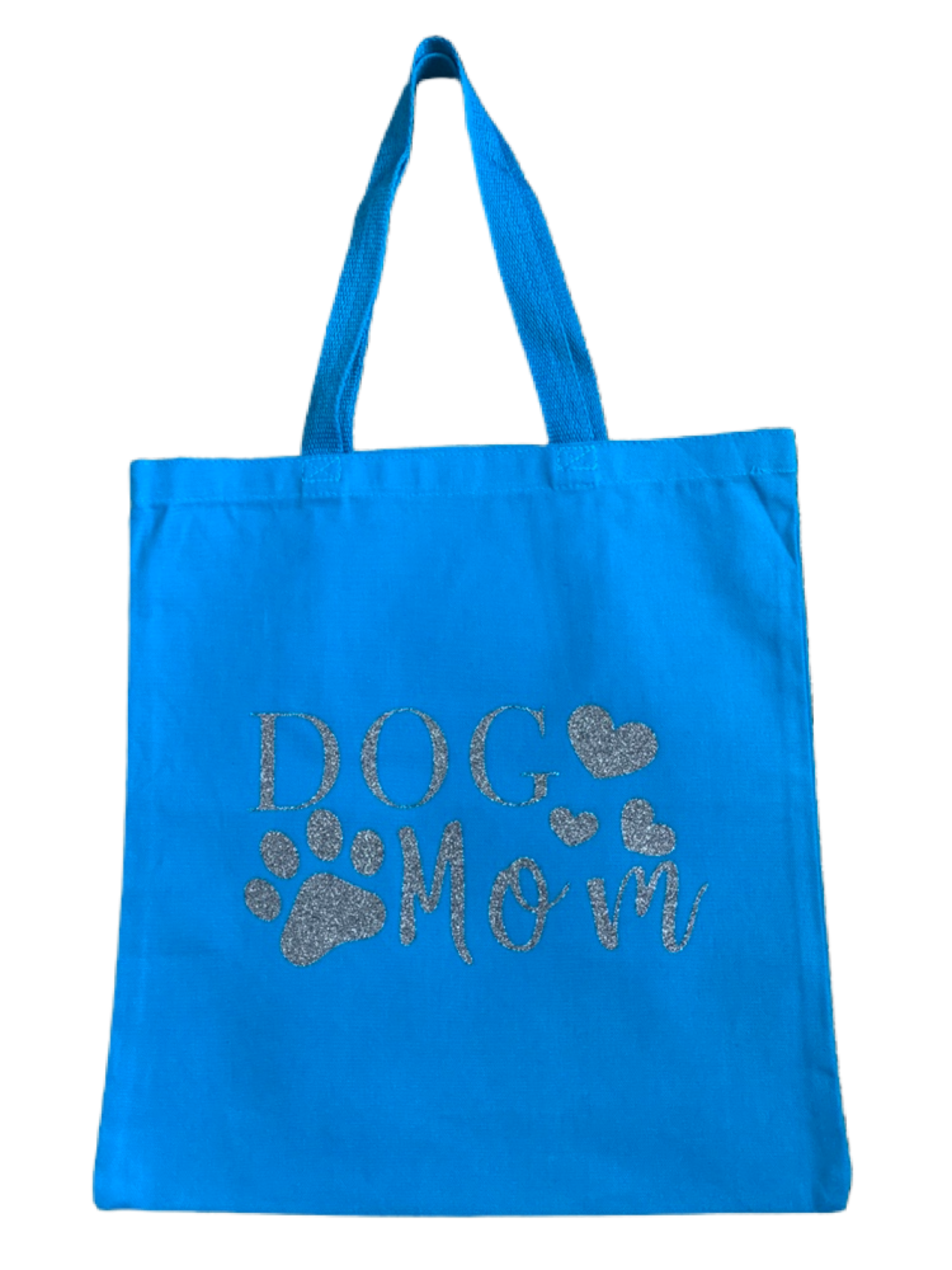 High-quality, brightly colored canvas tote bags with cute dog designs made with sparkly vinyl.