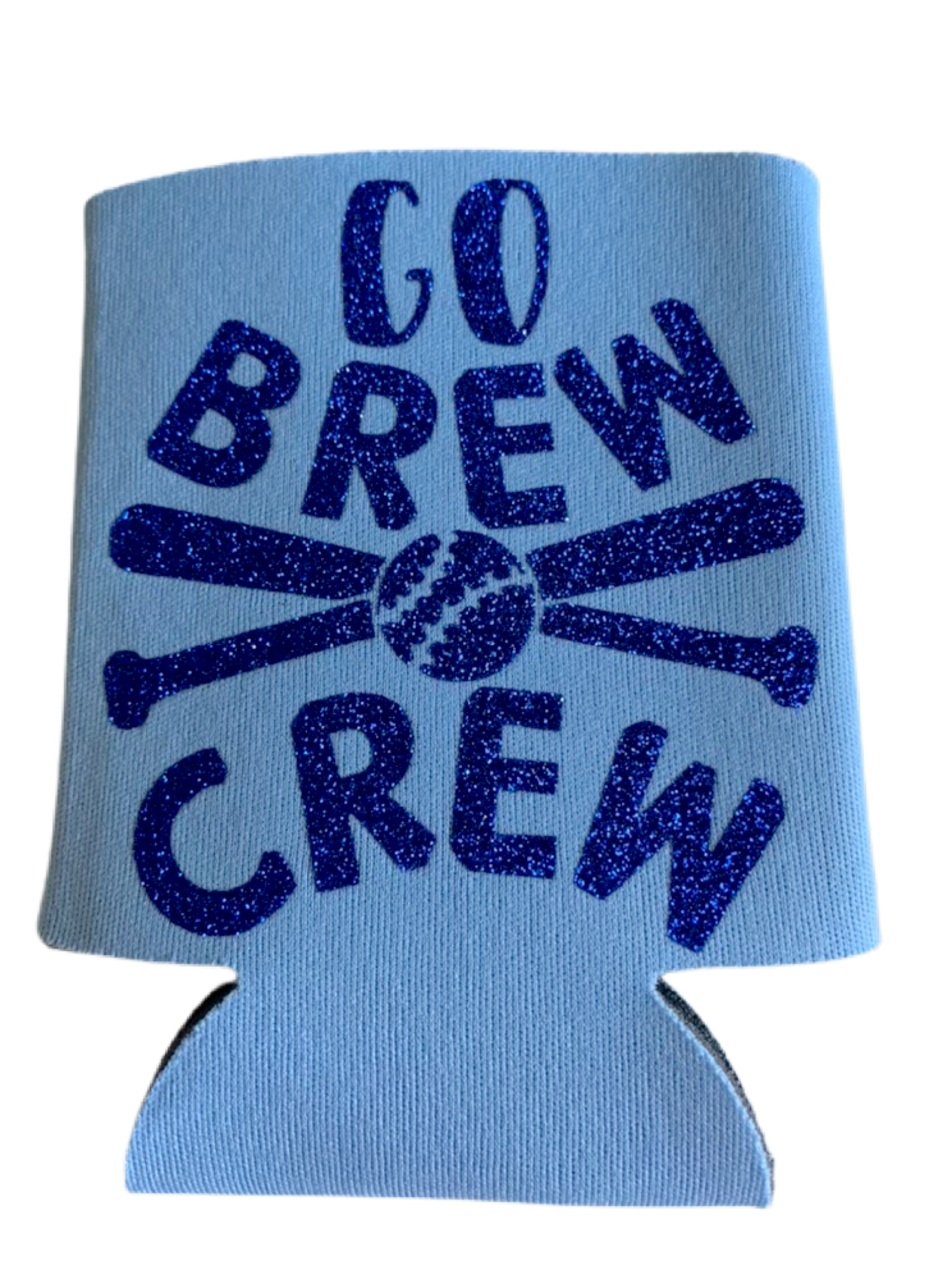 High-quality, brightly colored can koozies with cute Wisconsin sports themed designs made with sparkly vinyl.