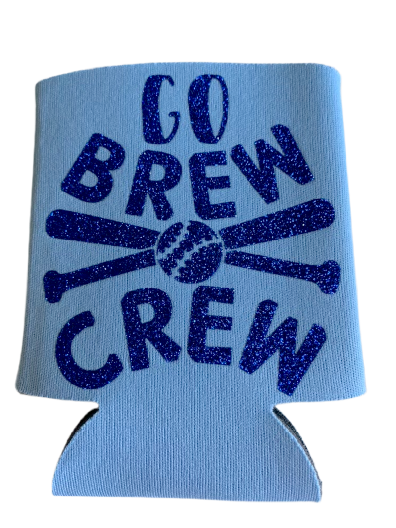High-quality, brightly colored can koozies with cute Wisconsin sports themed designs made with sparkly vinyl.
