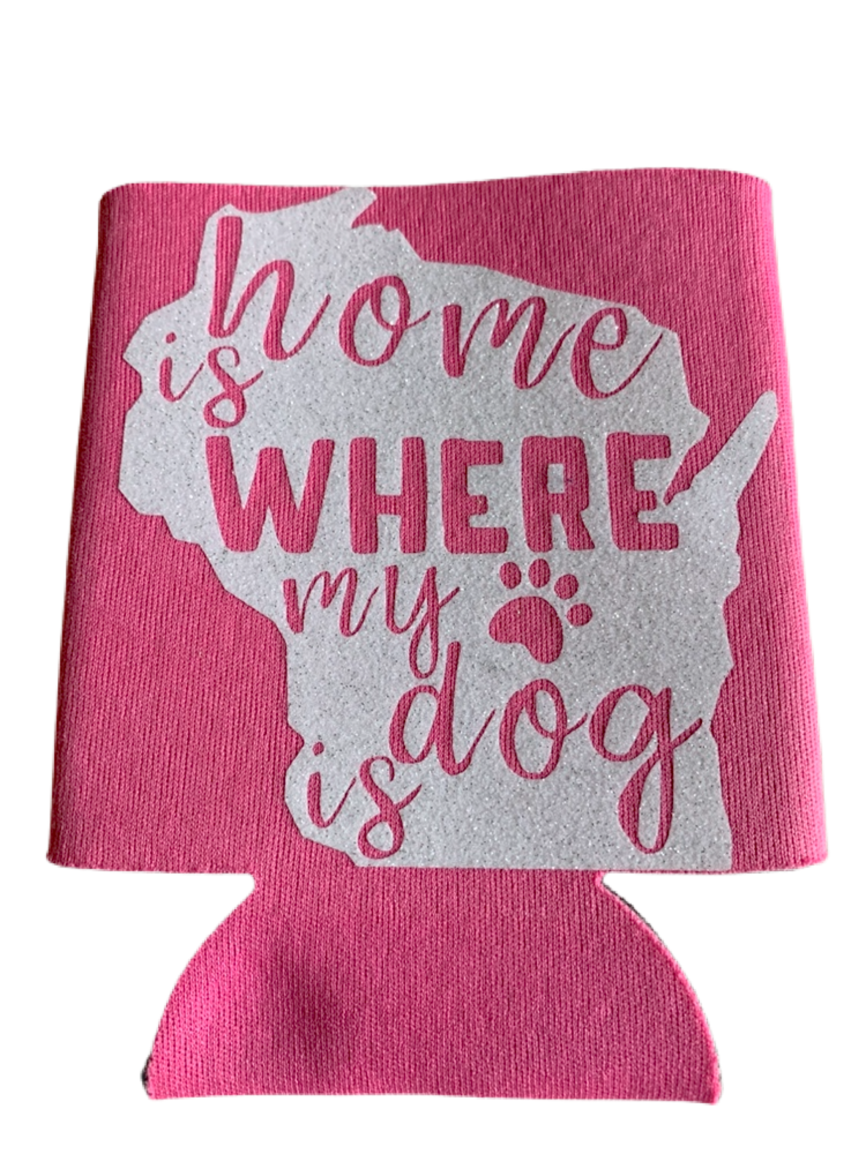 High-quality, brightly colored can koozies with cute dog designs made with sparkly vinyl.