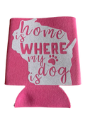 High-quality, brightly colored can koozies with cute dog designs made with sparkly vinyl.