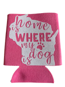 High-quality, brightly colored can koozies with cute dog designs made with sparkly vinyl.