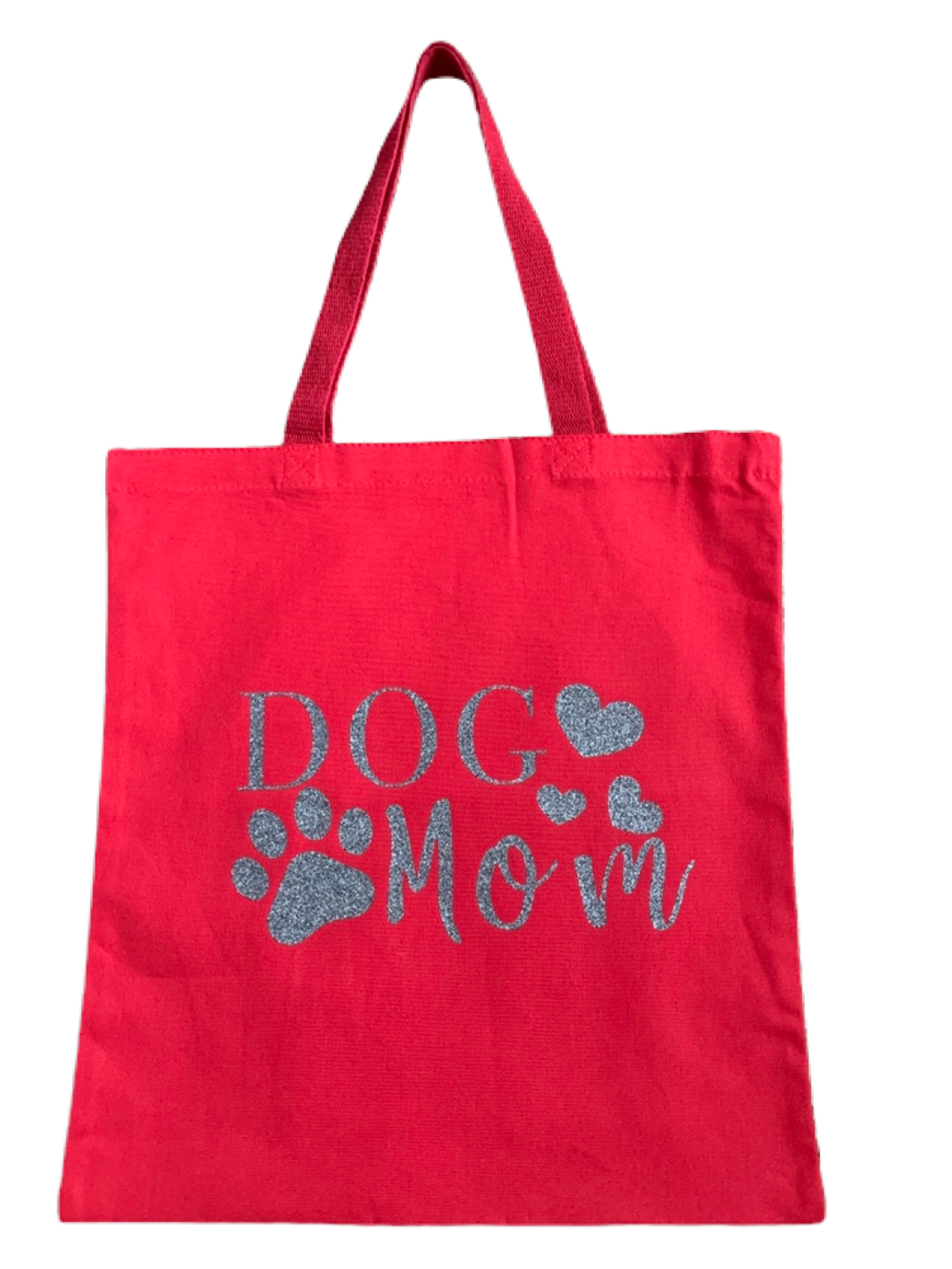 High-quality, brightly colored canvas tote bags with cute dog designs made with sparkly vinyl.