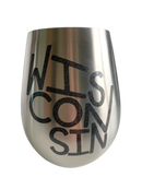 Stemless wine glasses with Wisconsin sports themed designs made with sparkly vinyl. Glasses have a sleek and elegant design, and are made from food-grade stainless steel. These heavy-duty glasses are shatterproof and have a weighted base, making them tip resistant.