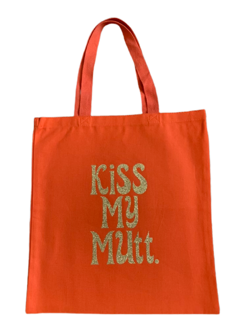 High-quality, brightly colored canvas tote bags with cute dog designs made with sparkly vinyl.
