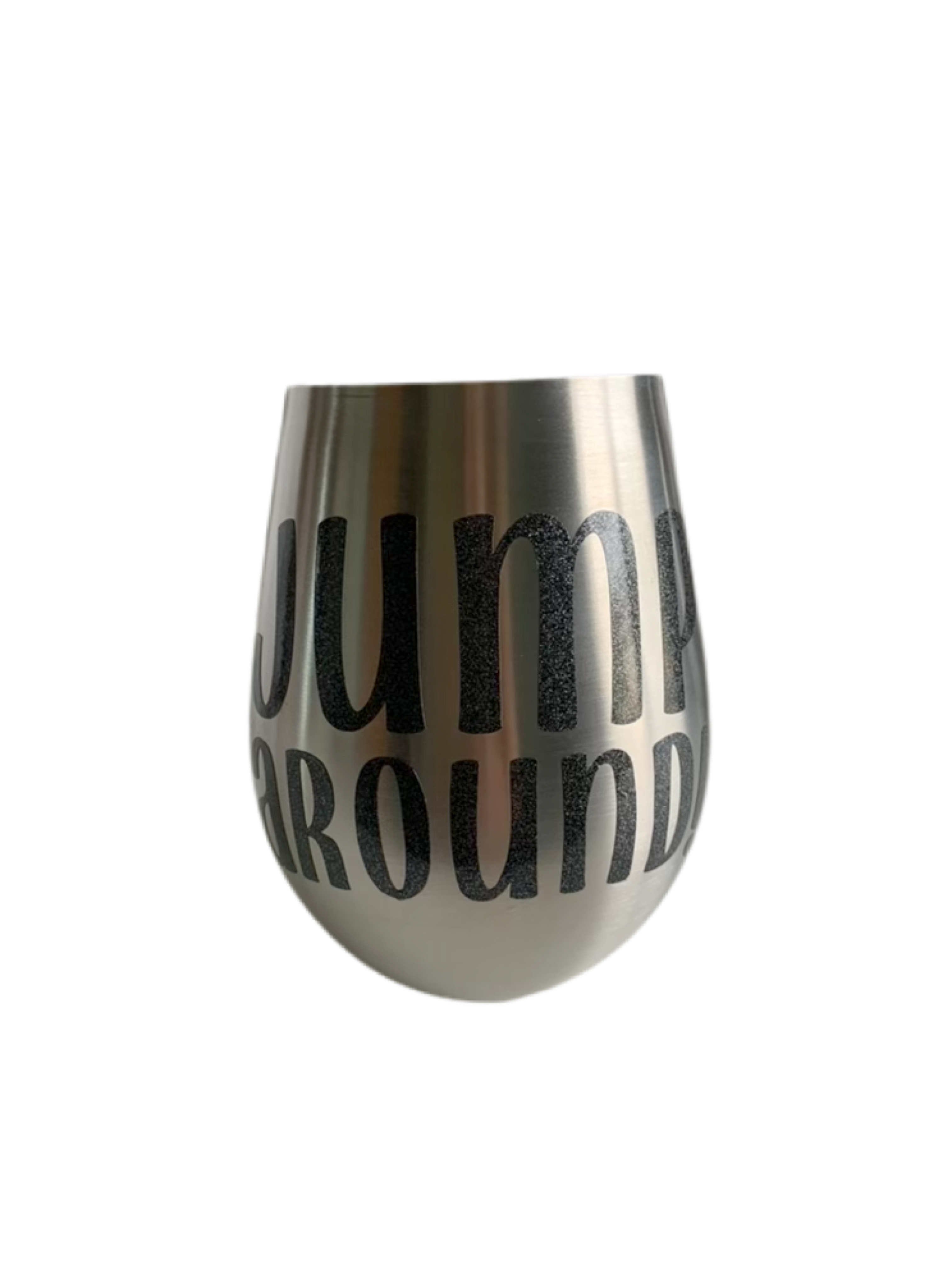 Stemless wine glasses with Wisconsin sports themed designs made with sparkly vinyl. Glasses have a sleek and elegant design, and are made from food-grade stainless steel. These heavy-duty glasses are shatterproof and have a weighted base, making them tip resistant.