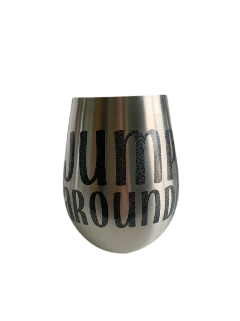 Stemless wine glasses with Wisconsin sports themed designs made with sparkly vinyl. Glasses have a sleek and elegant design, and are made from food-grade stainless steel. These heavy-duty glasses are shatterproof and have a weighted base, making them tip resistant.