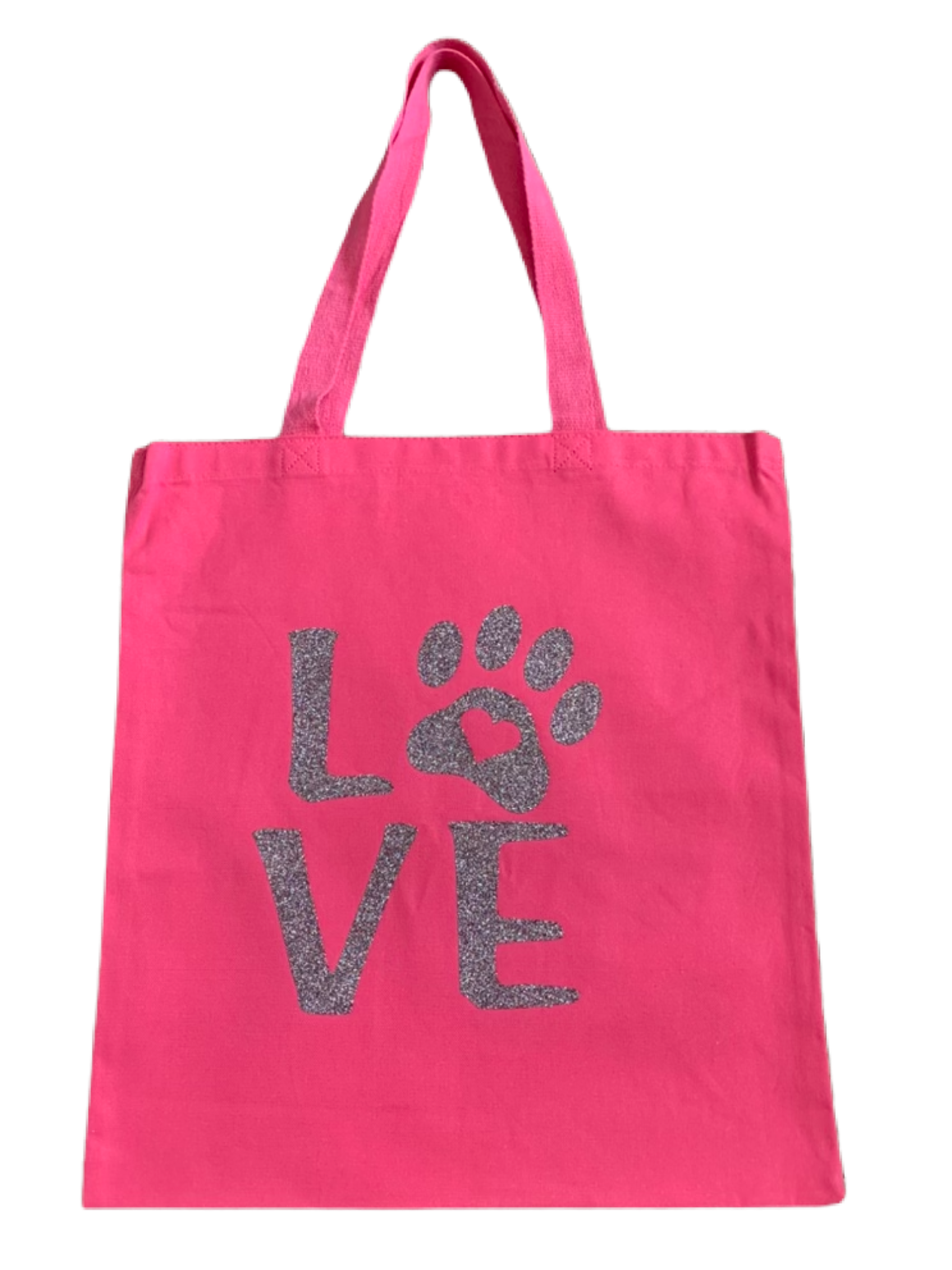 High-quality, brightly colored canvas tote bags with cute dog designs made with sparkly vinyl.