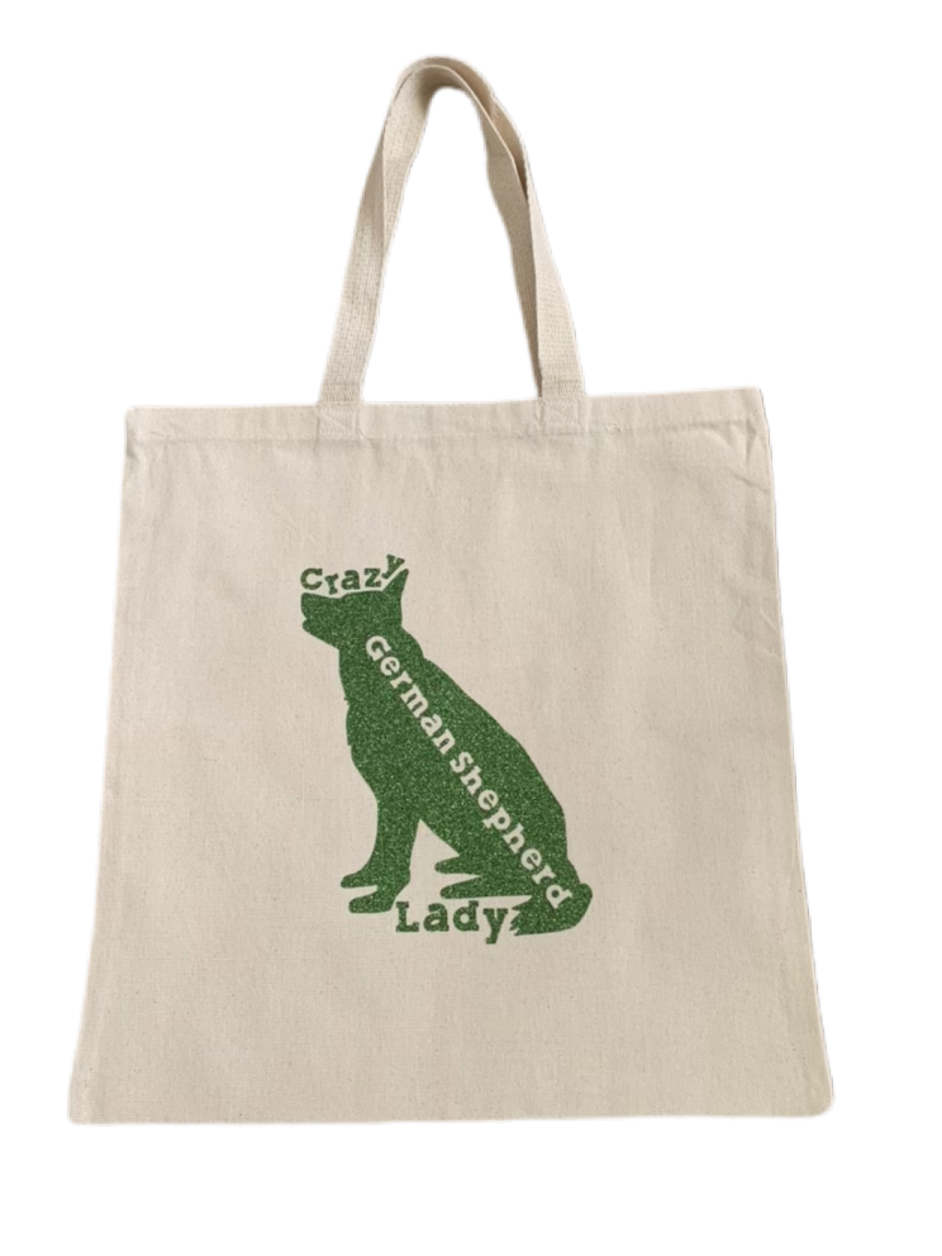 High-quality, brightly colored canvas tote bags with cute dog designs made with sparkly vinyl.