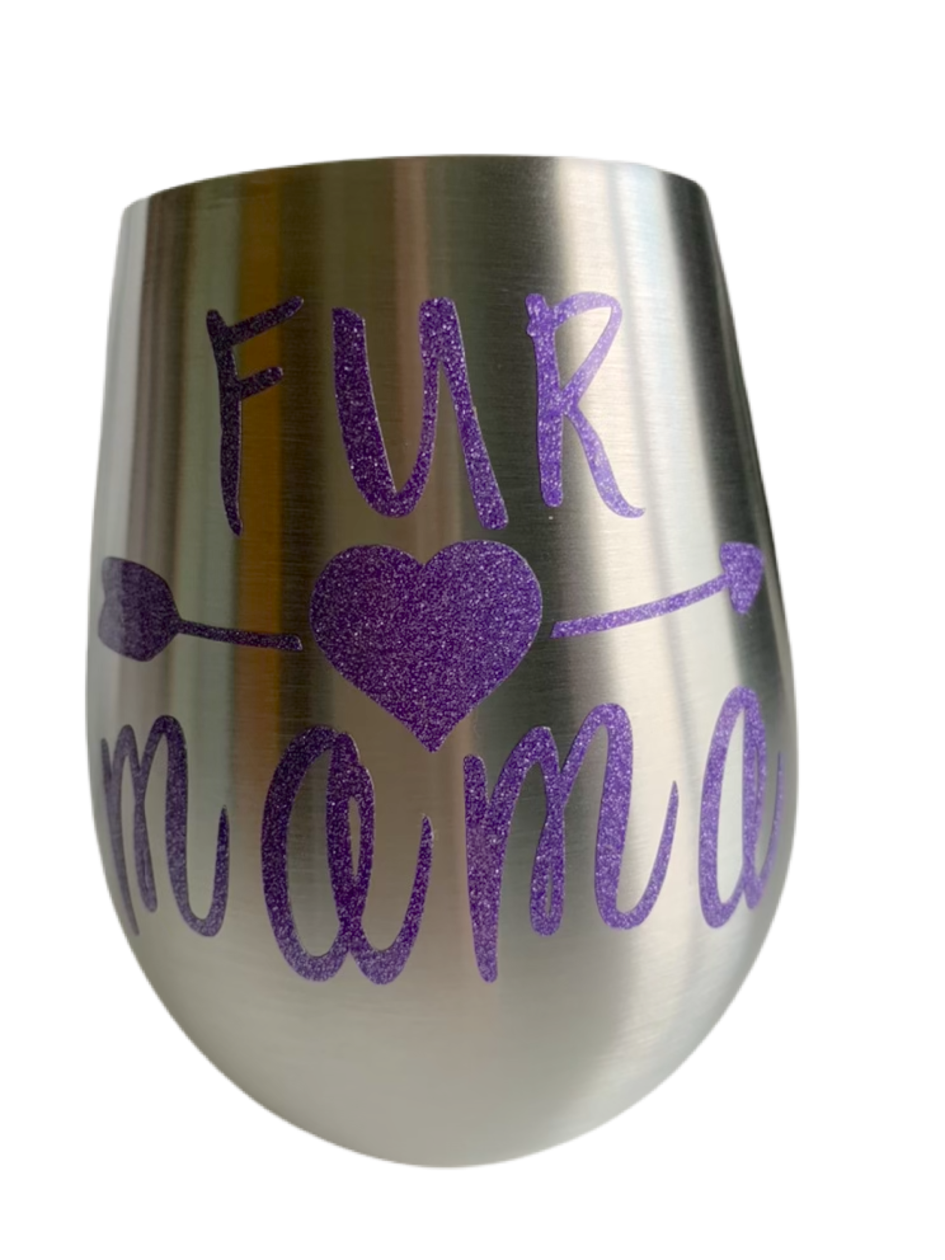 Stemless wine glasses with cute dog designs made with sparkly vinyl. Glasses have a sleek and elegant design, and are made from food-grade stainless steel. These heavy-duty glasses are shatterproof and have a weighted base, making them tip resistant.