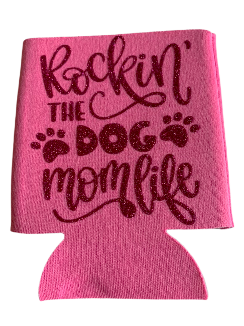 High-quality, brightly colored can koozies with cute dog designs made with sparkly vinyl.