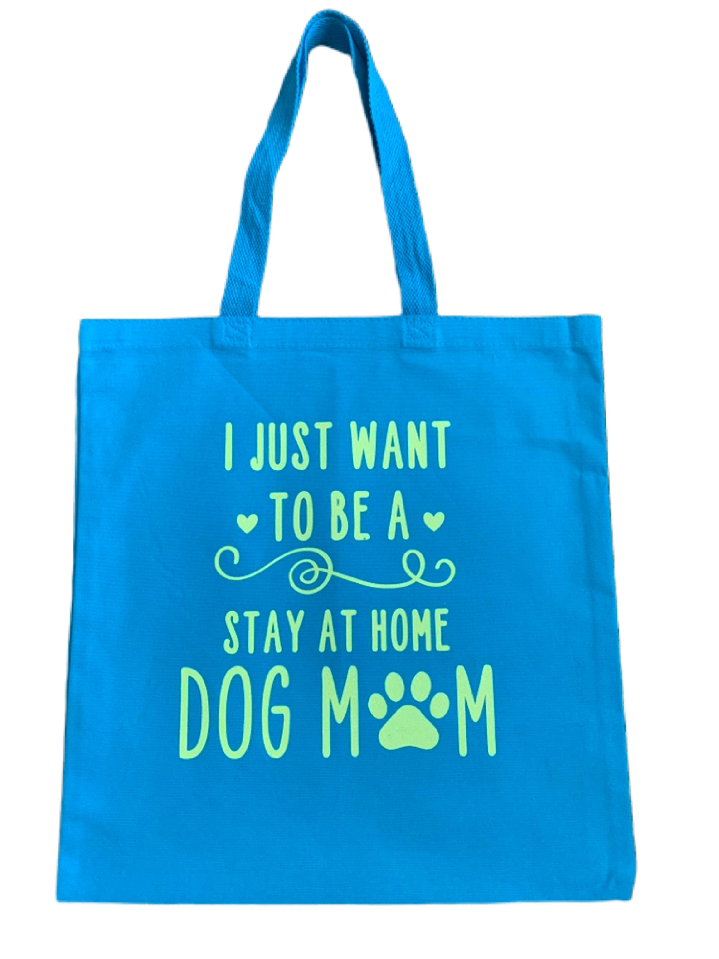 High-quality, brightly colored canvas tote bags with cute dog designs made with sparkly vinyl.