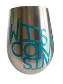 Stemless wine glasses with Wisconsin sports themed designs made with sparkly vinyl. Glasses have a sleek and elegant design, and are made from food-grade stainless steel. These heavy-duty glasses are shatterproof and have a weighted base, making them tip resistant.
