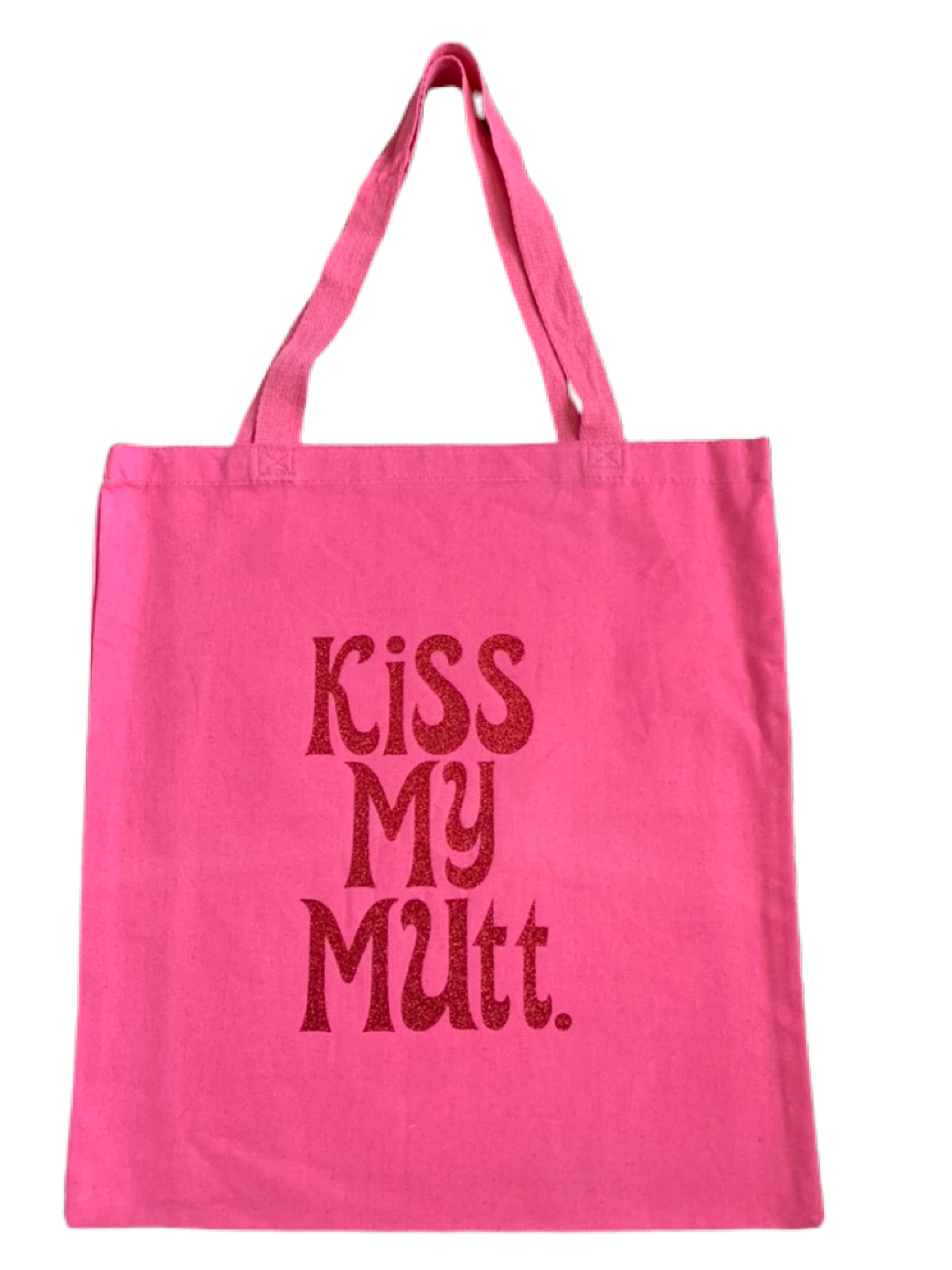 High-quality, brightly colored canvas tote bags with cute dog designs made with sparkly vinyl.