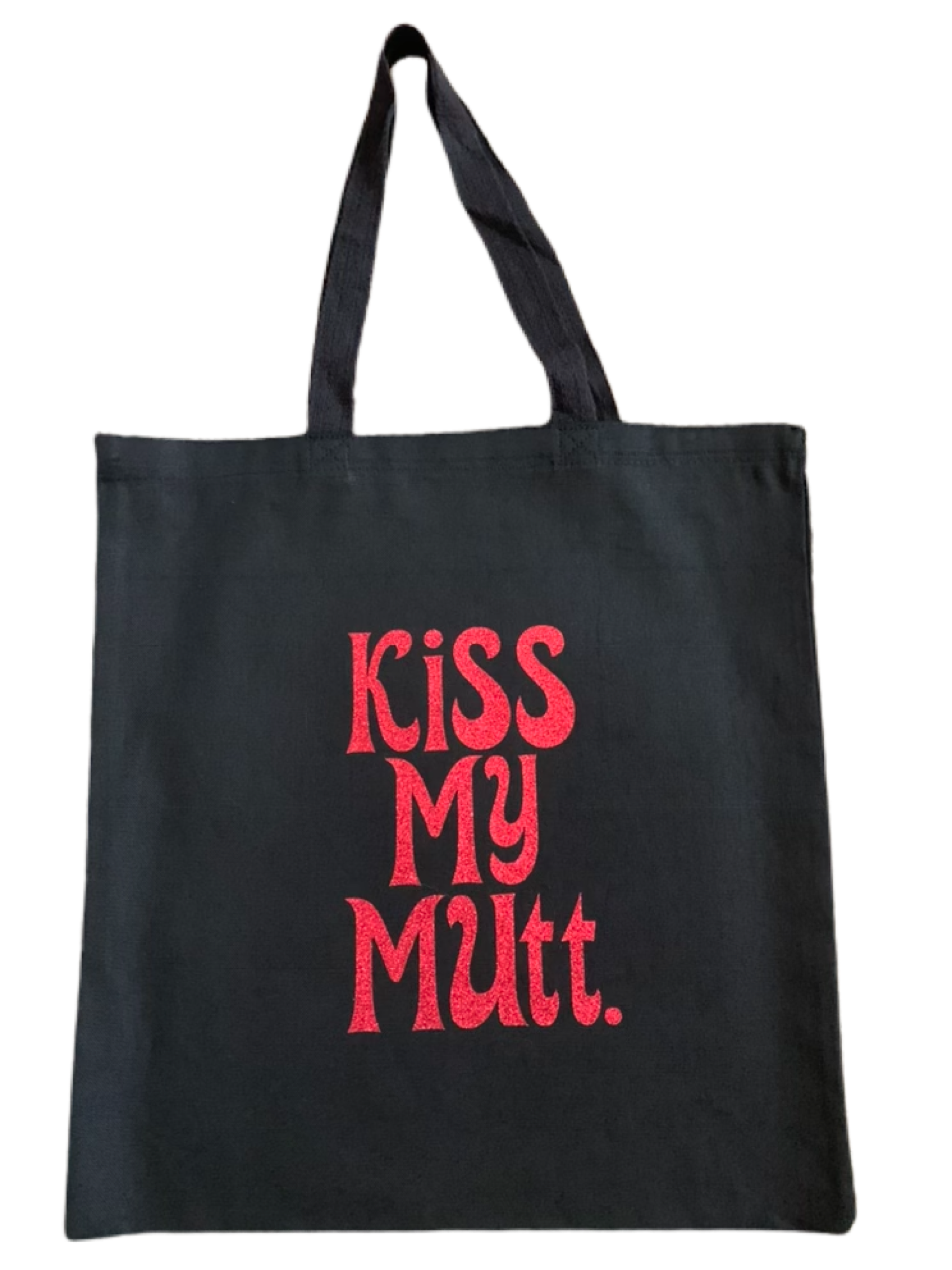 High-quality, brightly colored canvas tote bags with cute dog designs made with sparkly vinyl.