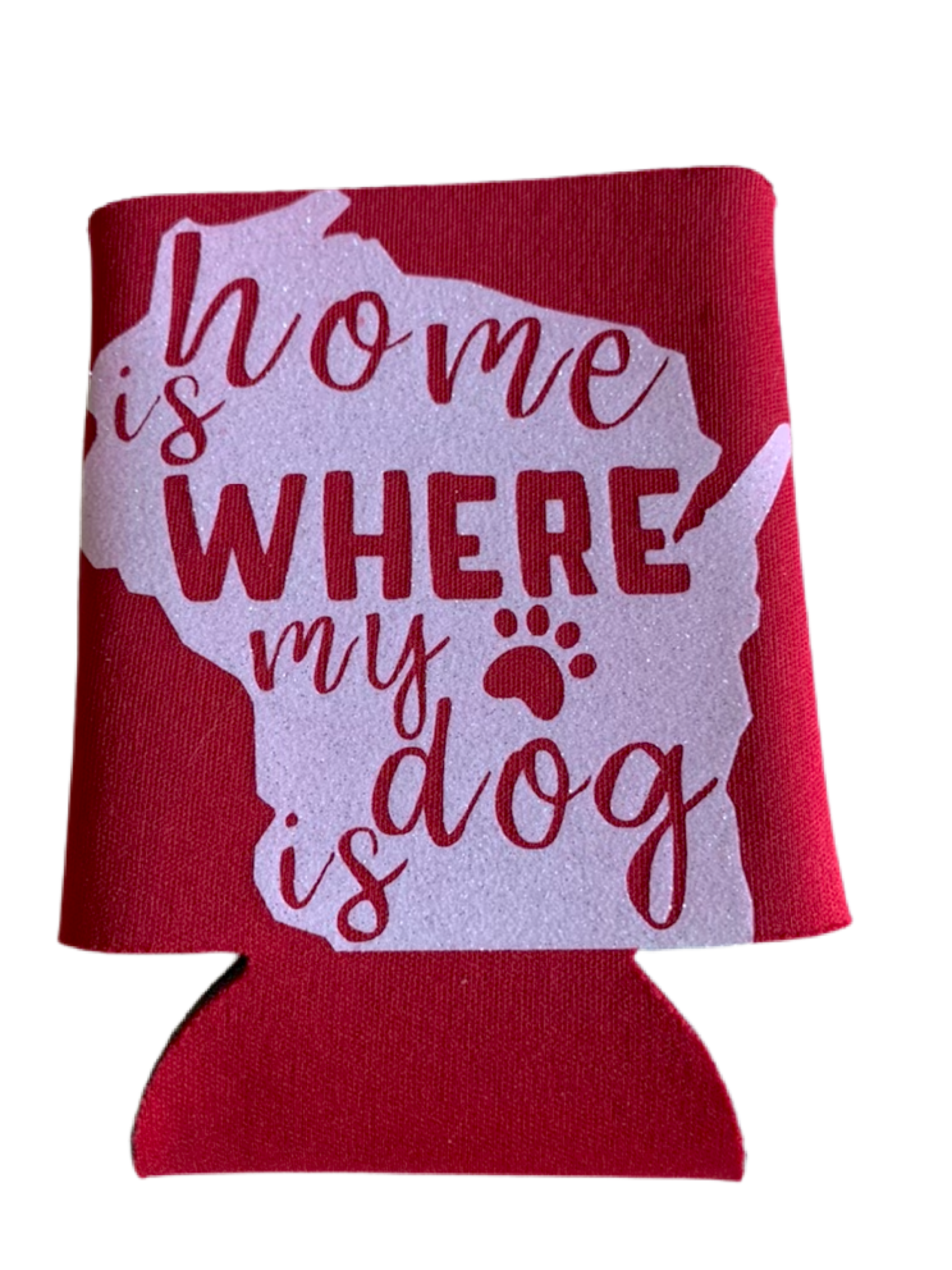 High-quality, brightly colored can koozies with cute dog designs made with sparkly vinyl.