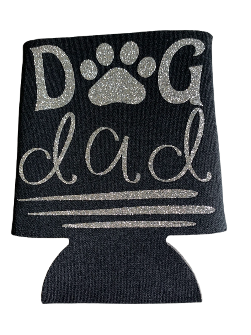 High-quality, brightly colored can koozies with cute dog designs made with sparkly vinyl.