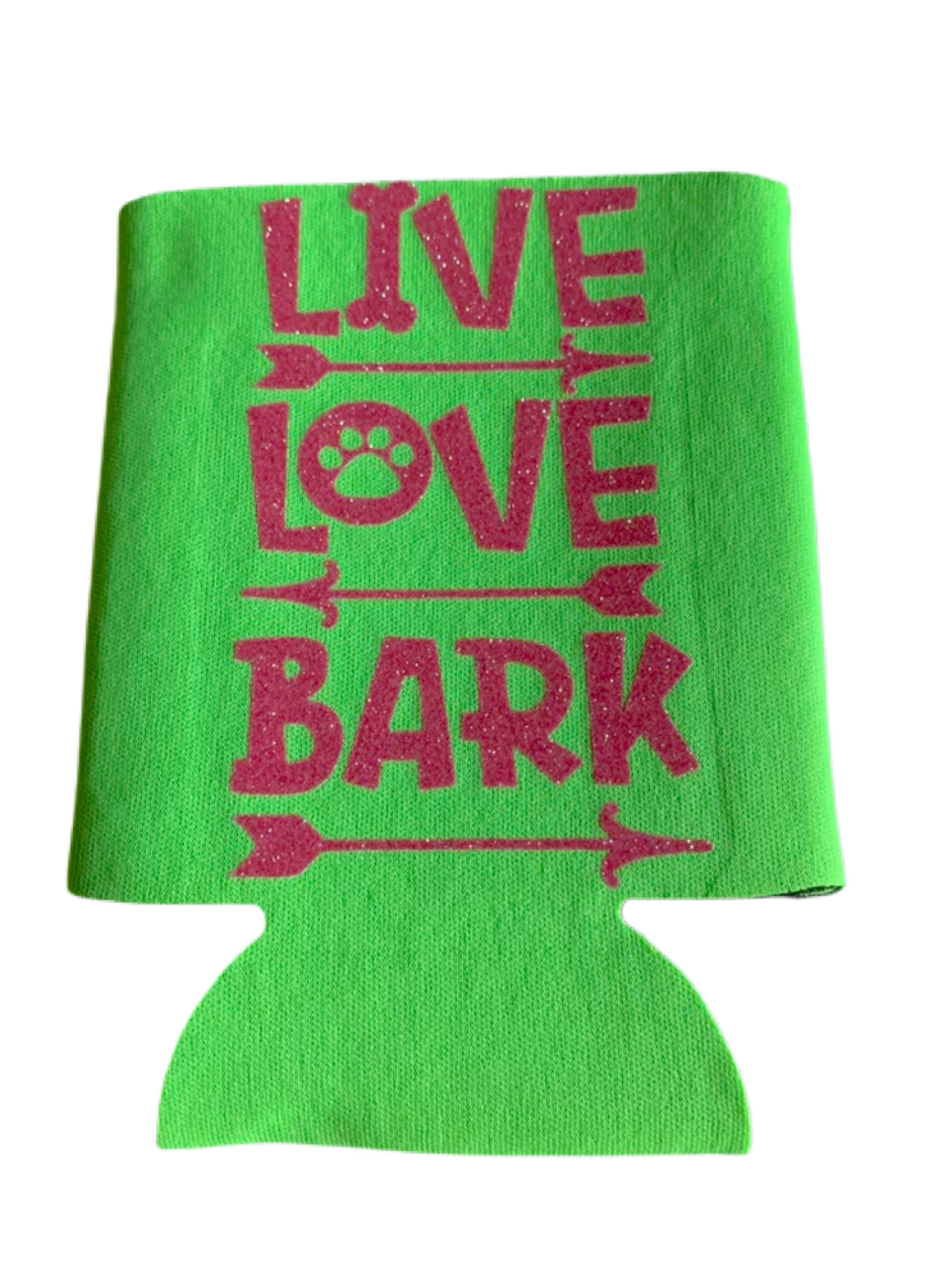 High-quality, brightly colored can koozies with cute dog designs made with sparkly vinyl.