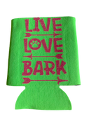 High-quality, brightly colored can koozies with cute dog designs made with sparkly vinyl.