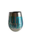 Stemless wine glasses with Wisconsin sports themed designs made with sparkly vinyl. Glasses have a sleek and elegant design, and are made from food-grade stainless steel. These heavy-duty glasses are shatterproof and have a weighted base, making them tip resistant.