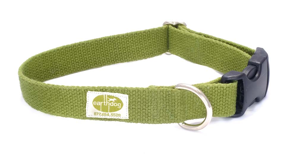 Brightly colored collars by Earth Dog are made from 100% hemp webbing. Hemp fibers have antimicrobial properties and are naturally hypoallergenic, making these collars perfect for everyday wear and for dogs with skin sensitivities and/or allergies. Collars are durable and easy to clean.