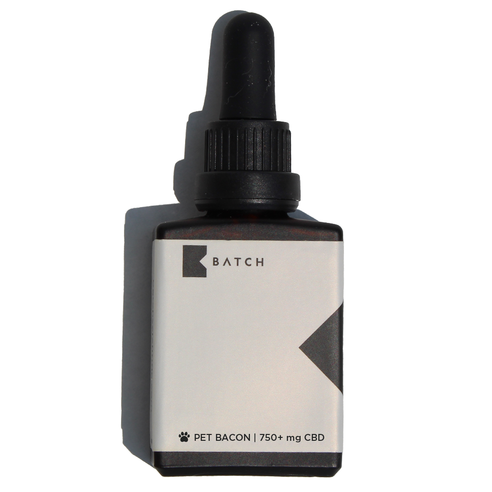 BATCH Pet Oil by Wisconsin Hemp Scientific is a relaxing blend of hemp extract for your pet. Oil is flavored with bacon or wild Alaskan salmon oil to make it palatable for pets.