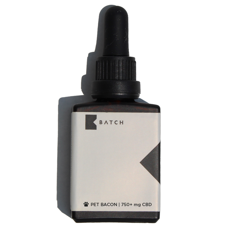 BATCH Pet Oil by Wisconsin Hemp Scientific is a relaxing blend of hemp extract for your pet. Oil is flavored with bacon or wild Alaskan salmon oil to make it palatable for pets.