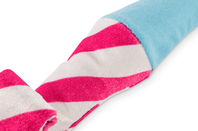 P.L.A.Y. plush dog toys are certified non-toxic, made with durable double-layered fabrics that feature reinforced stitching for extra durability, and are filled with PlanetFill® filler made from 100% post-consumer certified-safe recycled plastic bottles.