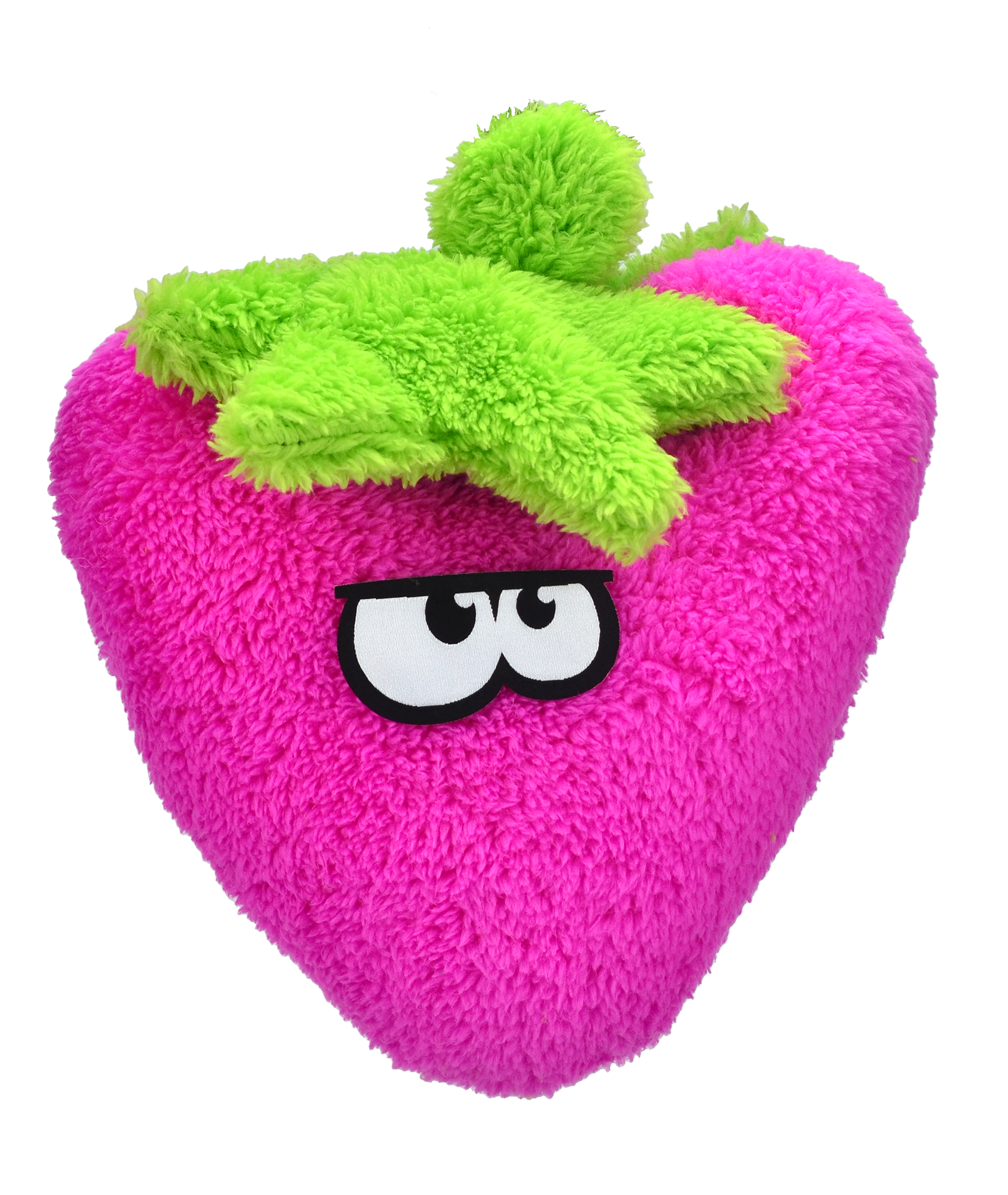 The Duraplush Strawberry dog toy is durable, soft, eco-friendly, and made in the USA. It features a Duraplush 2-ply bonded outer material, Stitchguard internal seams, and eco-fill recycled filling. Toy does not contain an internal squeaker.