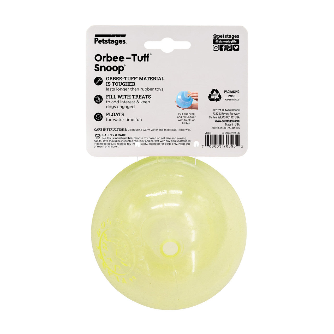 Lil' Snoop is a translucent and pliable ball with a deep crevice that conceals treats. Dogs will need to pounce, nudge, nose, and nibble the ball to release the treats hidden inside. This treat dispensing puzzle toy keeps dogs engaged, drives brain stimulation, and promotes self-play.