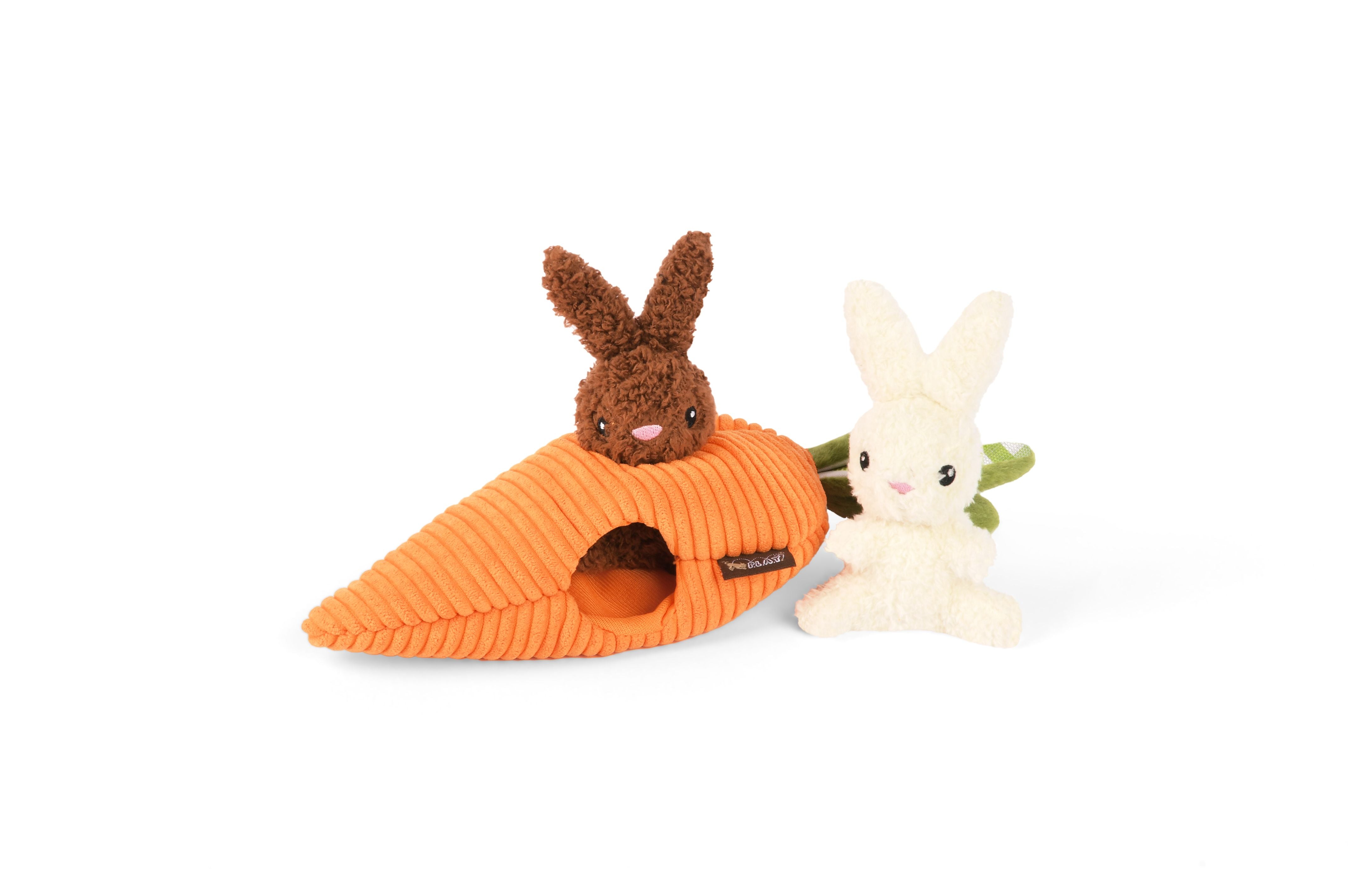 P.L.A.Y. plush dog toys are certified non-toxic, made with durable double-layered fabrics that feature reinforced stitching for extra durability, and are filled with PlanetFill® filler made from 100% post-consumer certified-safe recycled plastic bottles.